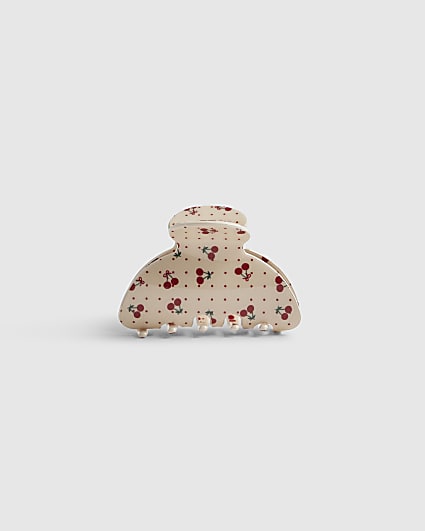 Girls Cream Cherry Hair Claw Clip
