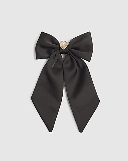 Girls Black RI Heart Bow Hair Clip