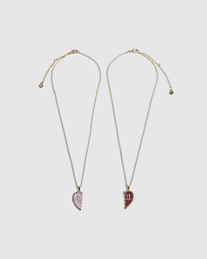 Girls Red Best Friends Necklace Set