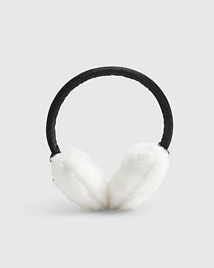 Girls White Heart Bow Earmuffs
