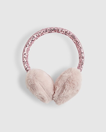 Girls Pink Sequin Heart Earmuffs