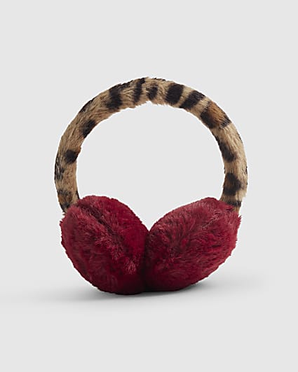 Girls Red Leopard Earmuffs
