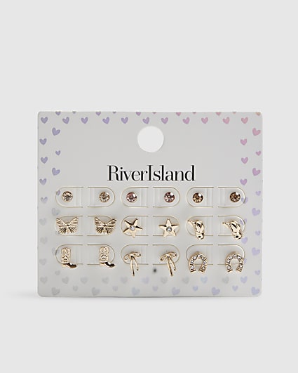 Girls Gold Rodeo Stud Earrings Pack of 9