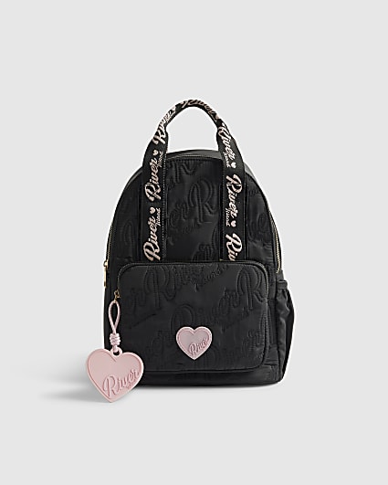 Girls Black Nylon Script Backpack