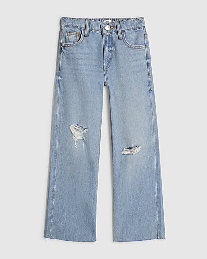 Girls Blue Ripped Straight Jeans