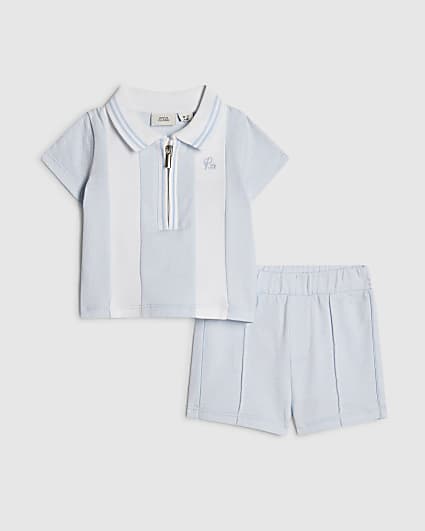 Baby Boys Blue Stripe Polo Shirt Set