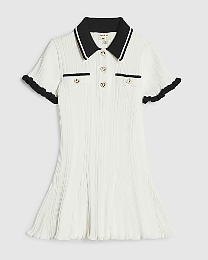 Mini Girls Cream Knitted Flippy Dress