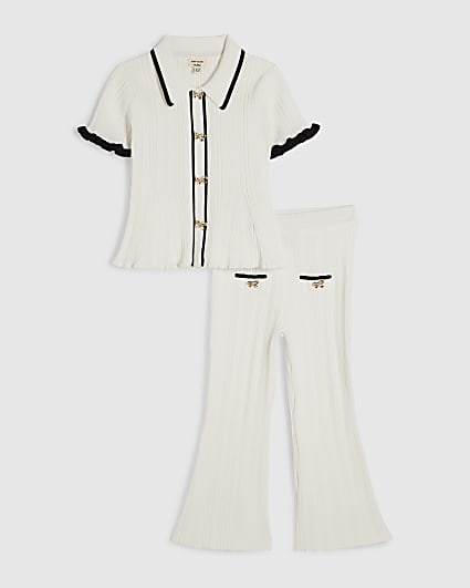 Mini Girls Cream Peplum Top & Trouser Set