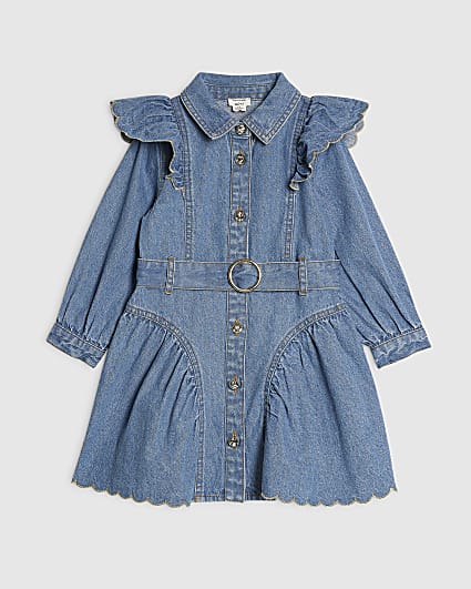 Mini Girls Blue Belted Denim Dress