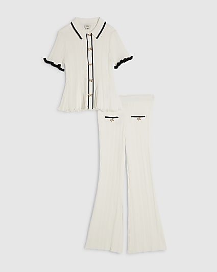 Girls Cream Peplum Trousers Set
