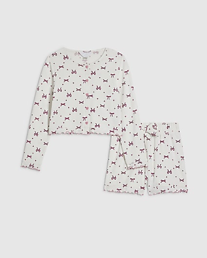 Girls White Bow Pointelle Cardigan Pyjamas