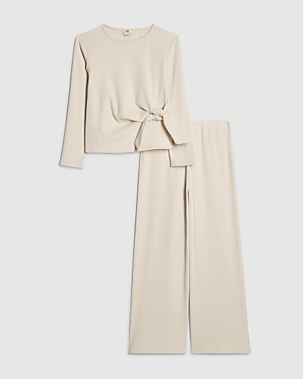 Girls Cream Long Sleeve Cosy Rib Set