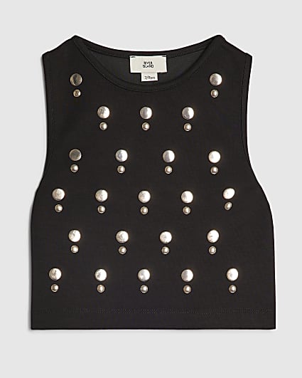 Girls Black Stud Tank Top