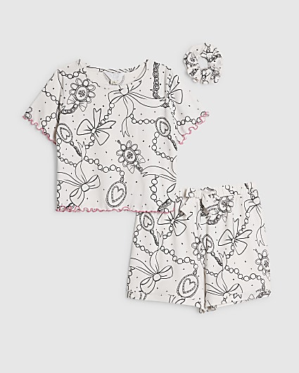 Girls Cream Bow Chain Pyjamas Set
