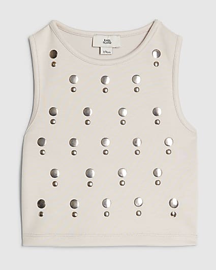 Girls Cream Stud Tank Top