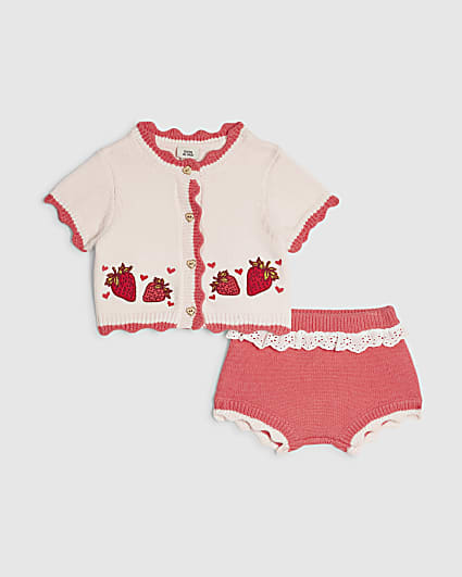 Baby Girls Pink Strawberry Cardigan Set