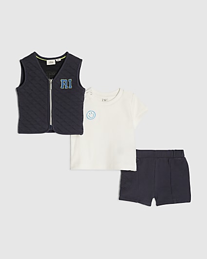 Baby Boys Navy Quilted Gilet Set