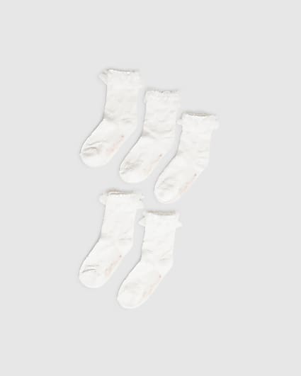 Girls White Pack Of 5 Ankle Socks