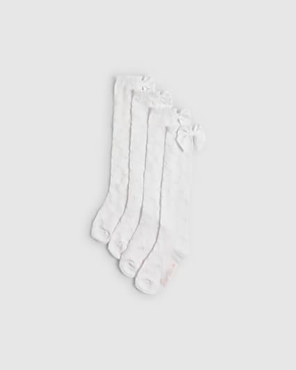 Girls White Pack Of 2 Knee High Socks