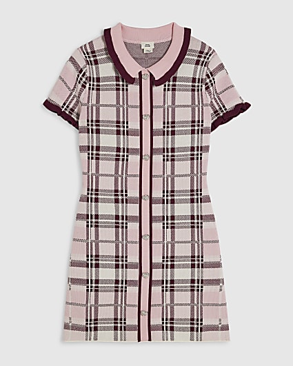 Girls Pink Check Column Dress