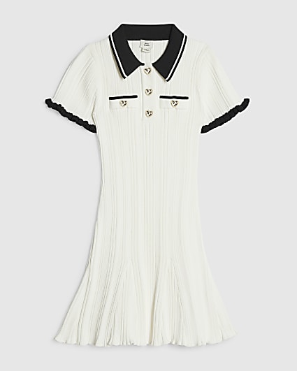 Girls Cream Knitted Flippy Dress