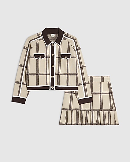 Girls Cream Check Cardigan Set