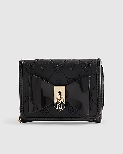 Girls Black Bow Monogram Purse