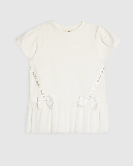 Mini Girls White Tulle Hem T-Shirt