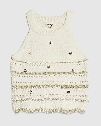 Mini Girls Cream Charm Crochet Top