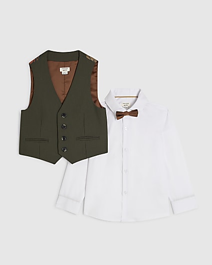 Mini Boys Green Tailored Waistcoat Set Of 3