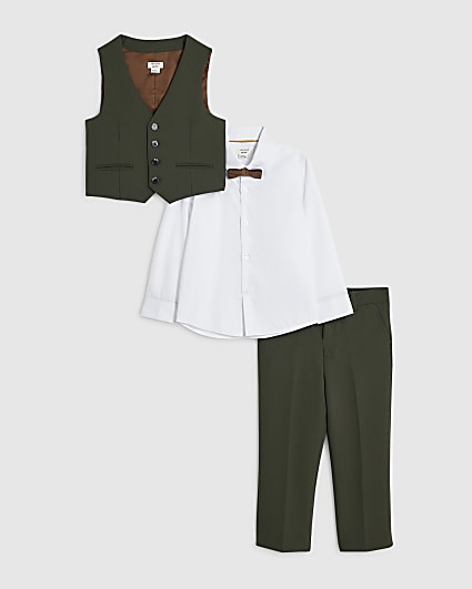 Mini Boys Green Waistcoats Suit 4 Piece Set