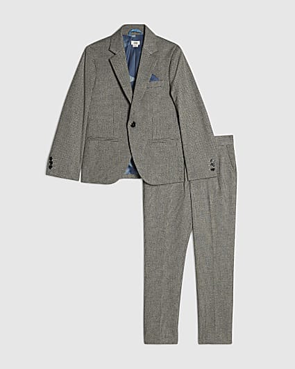 Boys Grey Dogtooth Jacket Suit Set