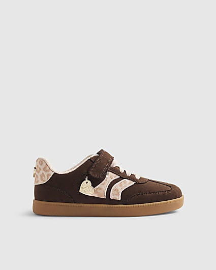 Girls Brown Leopard Stripe Trainers