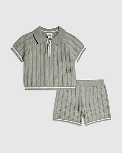 Baby Boys Khaki Knitted Polo Set