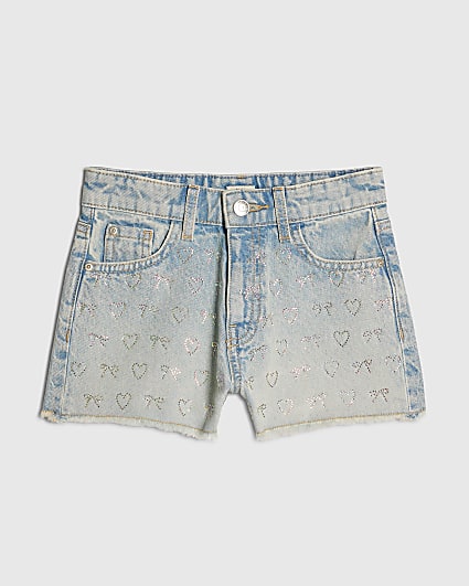 Girls Blue Denim Embellished Shorts