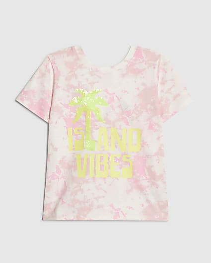 Girls Pink Island Vibes Tie Dye T-Shirt