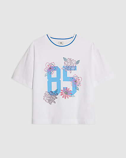 Girls White 85 Embellished T-Shirt
