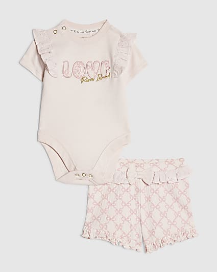 Baby Girls Pink Love Bodysuit Set