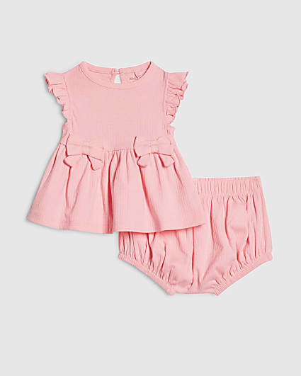 Baby Girls Pink Bow Peplum Ribbed T-Shirt Set