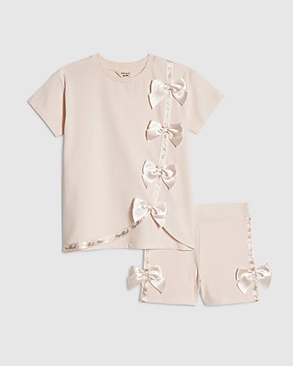 Mini Girls Pink Asymmetric T-Shirt Set