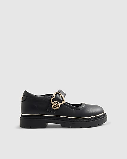 Girls Black Heart Mary Jane Shoes