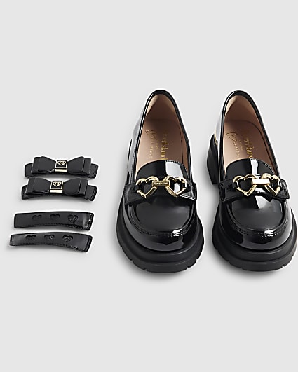 Girls Black Interchangeable Bow Loafers