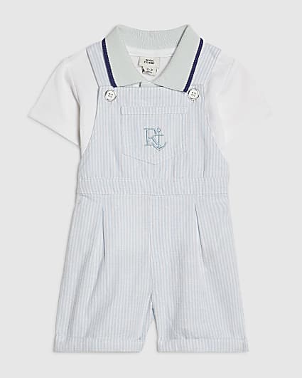 Baby Boys Blue Striped Dungaree Set