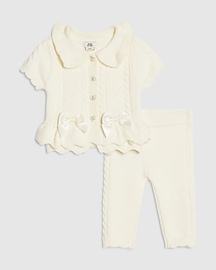 Baby Girls Cream Peplum Cardigan Set