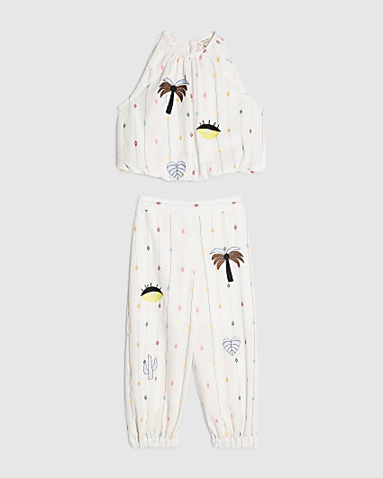 Mini Girls Beige Stripe Hareem Top Set