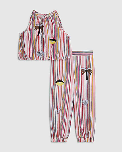 Mini Girls Pink Stripe Hareem Top Set