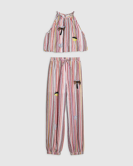 Girls Pink Stripe Hareem Top Set