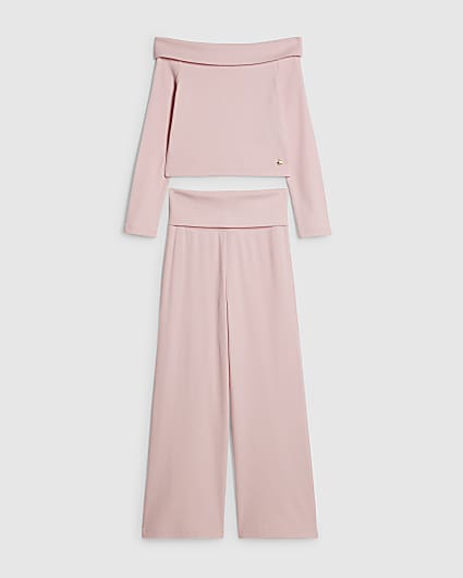 Girls Pink Off Shoulder Top Set