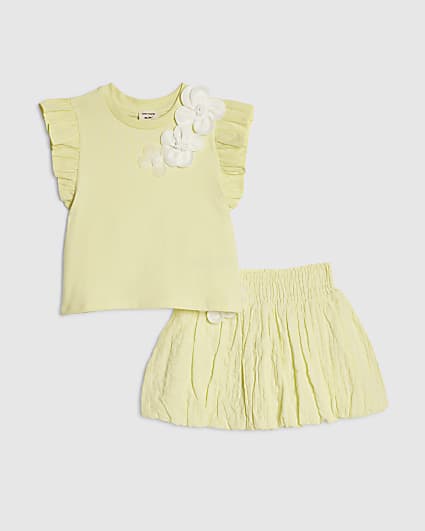 Mini Girls Green Frill Sleeve T-Shirt Set