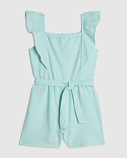 Girls Blue Shirred Floral Playsuit